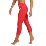 YAKWARY Red Yoga Capri Leggings Without Pocket