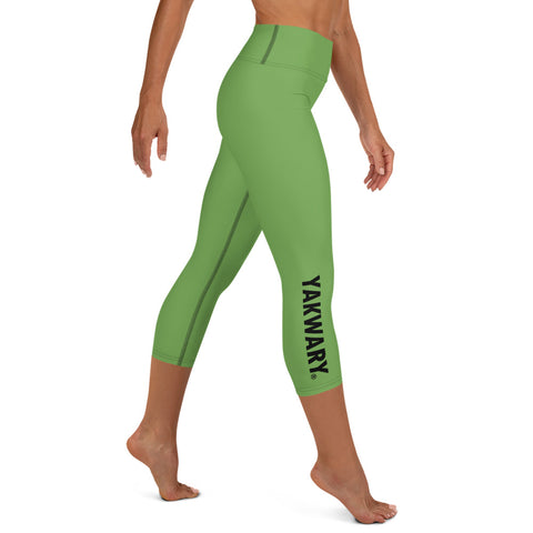 YAKWARY Green Yoga Capri Leggings With Pocket