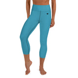 YAKWARY Blue Yoga Capri Leggings With Pocket