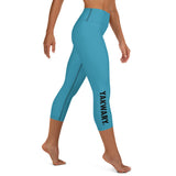 YAKWARY Blue Yoga Capri Leggings With Pocket