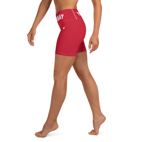 YAKWARY Women Red Yoga Shorts With Pocket