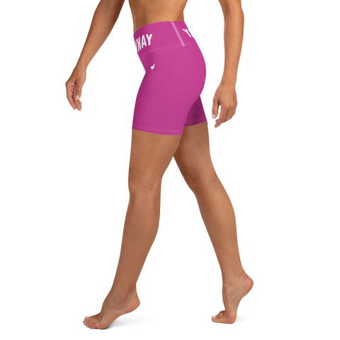 YAKWARY Women Pink Yoga Shorts With Pocket