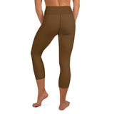 YAKWARY Brown Yoga Capri Leggings Without Pocket